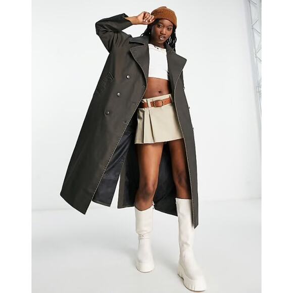 Weekday Ezra Coated Acid Wash Trench Coat in Brown Medium - Picture 1 of 11